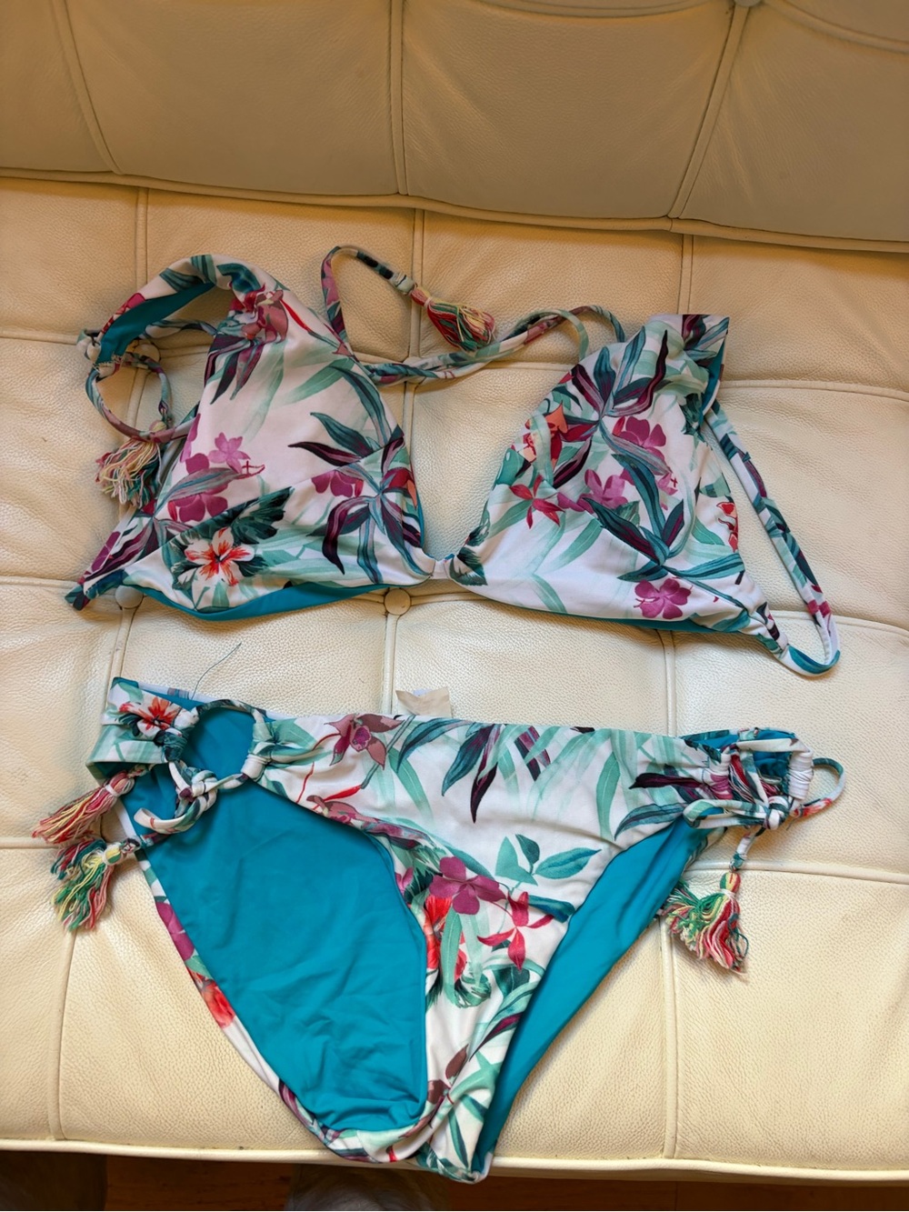 BECCA Teal Floral Triangle Bikini Set